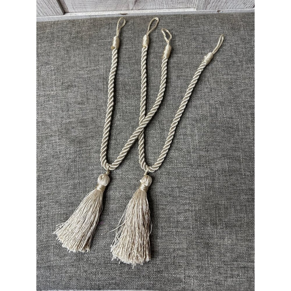 Beige Decorative Tassel Tiebacks For Curtains 14" Elegant Rope Design Set Of 2